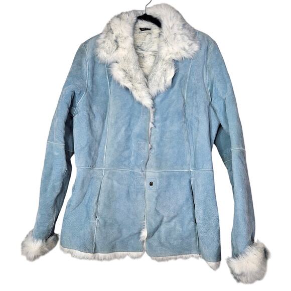 Vintage Y2K Wilson's Leather L Ice Blue Faux Shearling Coat Penny Lane Boho Glam